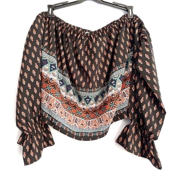 𝅺MISA Los Angeles Geometric Print Off Shoulder Peasant Top US M - Picture 2 of 8